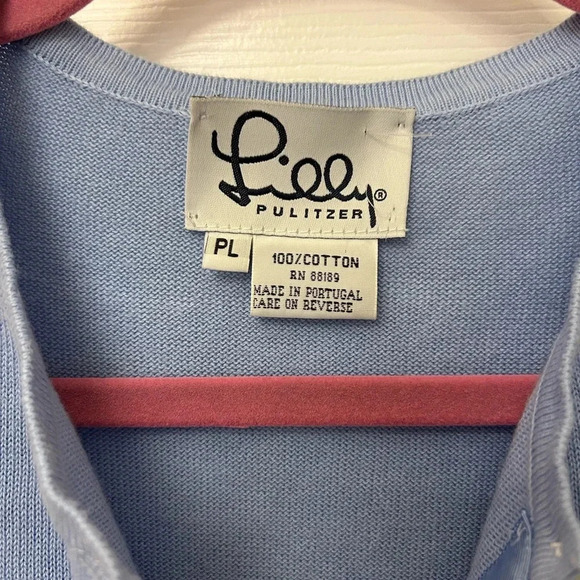 . Lilly Pulitzer Blue Purple White Label Long Sleeve Button Down Blue Card… - Picture 3 of 3